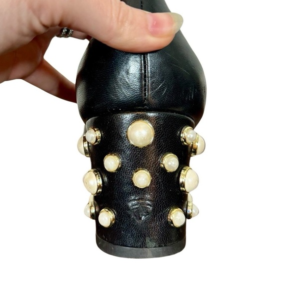 Stuart Weitzman Pearlstrap Square Toe Angled Block Heel Mary Jane Leather Pump - Picture 9 of 14